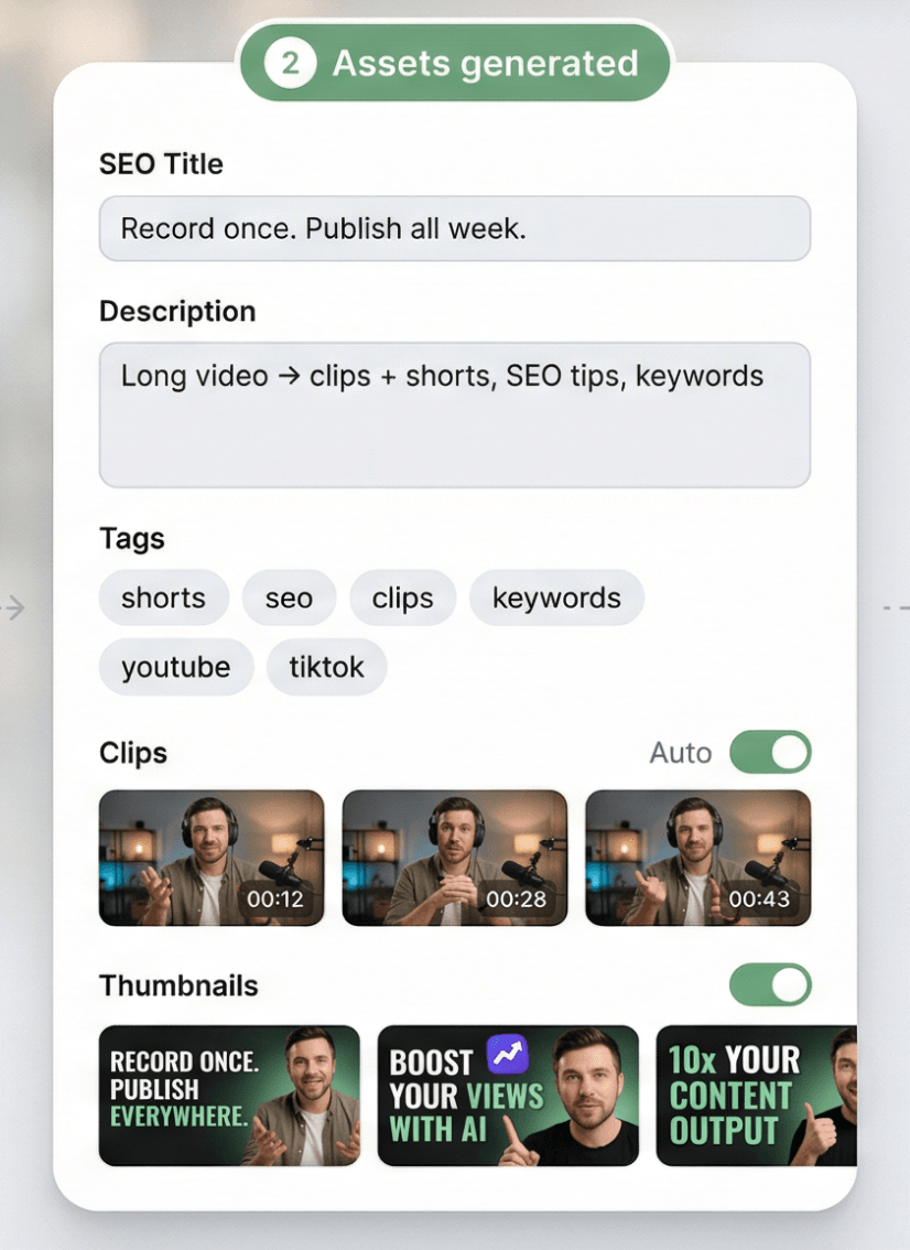 HypeNest mobile workflow: AI-generated video descriptions, YouTube tags and keywords for better SEO